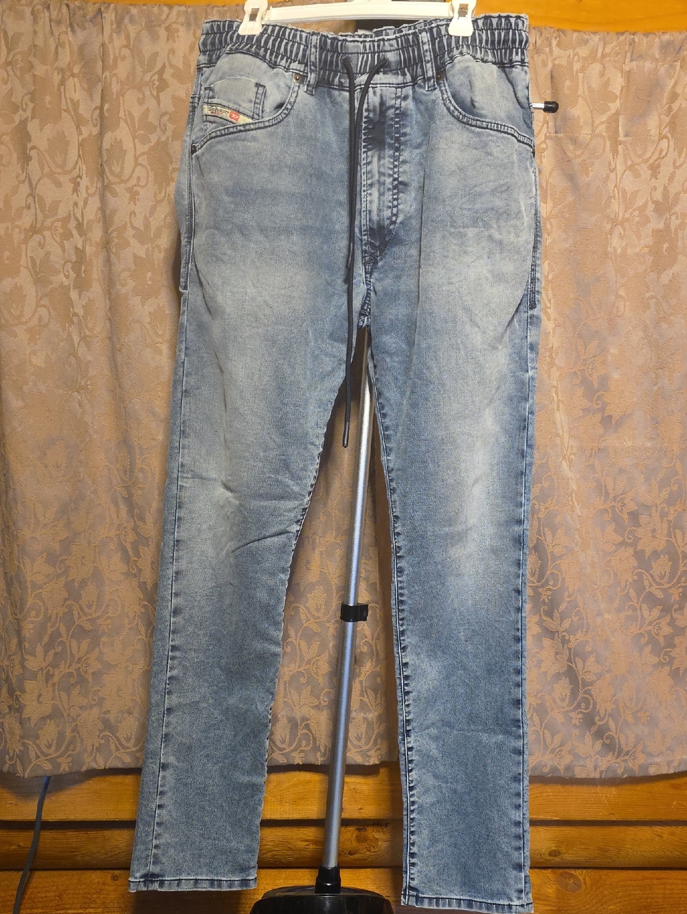 Slim Straight Light Blue Drawstring Jeans